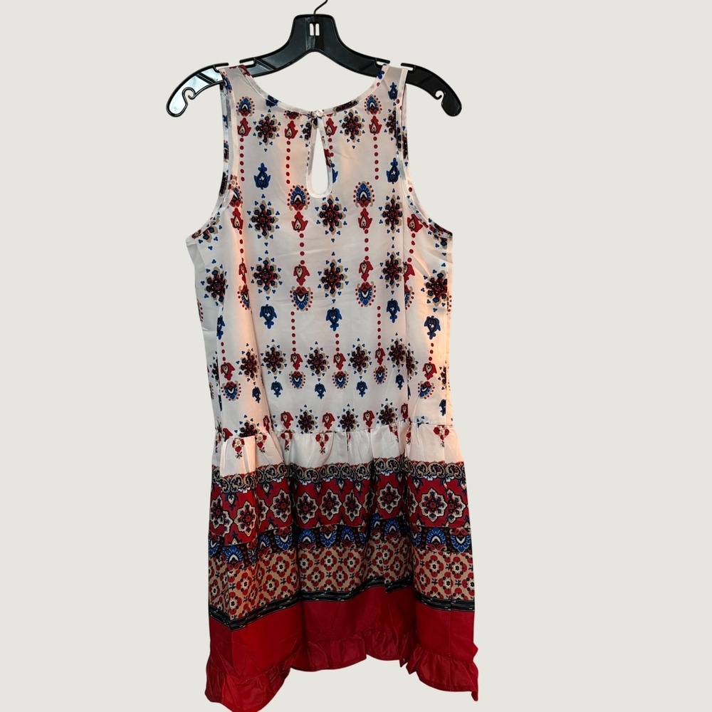 NWT Hayden Los Angeles Boho Ruffle Border Print Tank Dress Off White Small